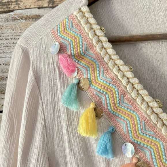 SOFT SURROUNDINGS- Clementine Beige Tassel Blouse - Picture 2 of 6